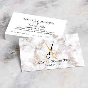 Marble Black Gold Scissors Hairstylist Appointment Business Card