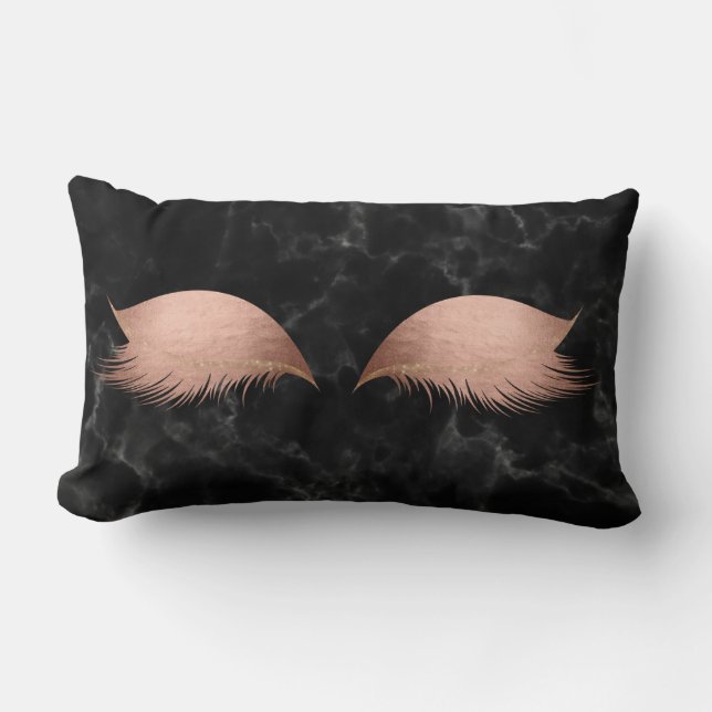 Marble Black Grey Rose Gold Vip Makeup Lashes Lumbar Cushion (Front)