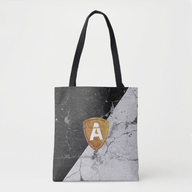 Marble Black White with personalized Monogram Tote Bag (Front)