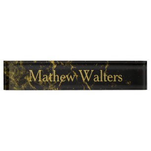 Marble Black with Gold Custom Nameplate