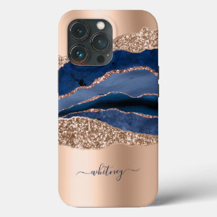 Marble Blue Geode Gold Glitter iPhone 13 Pro Case