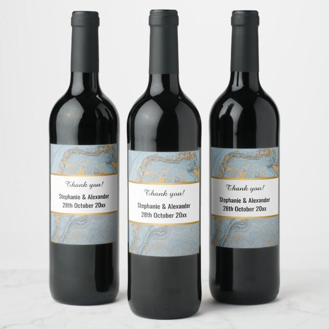 MARBLE BLUE GOLD ABSTRACT WINE LABEL (Bottles)