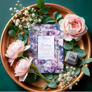 Marble Blue Lavender Lilac Floral Winter Wedding Invitation