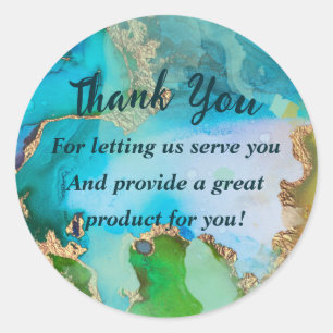 Marble Blue Purple Gold Text Thank You Classic Round Sticker