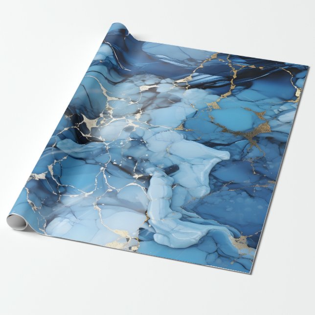 Marble Blue Wrapping Paper (Unrolled)