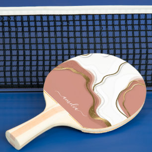 Marble Blush Pink Gold Script Monogram Name Ping Pong Paddle
