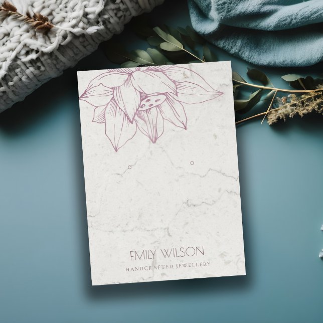 MARBLE BLUSH PINK LOTUS SIMPLE EARRING DISPLAY BUSINESS CARD (Creator Uploaded)