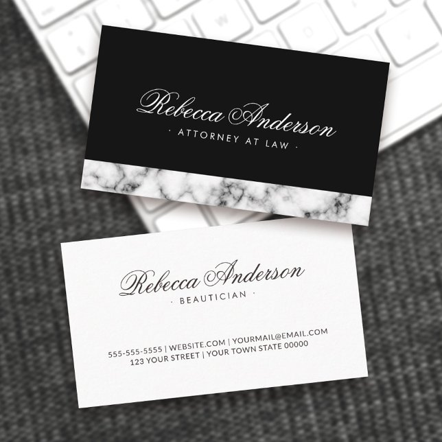 Marble border calligraphy script elegant black business card (Creator Uploaded)