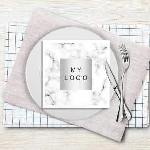 Marble business logo white black napkin