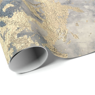 Marble Champaigne Gold Grey Blue Metal Stroke Wrapping Paper