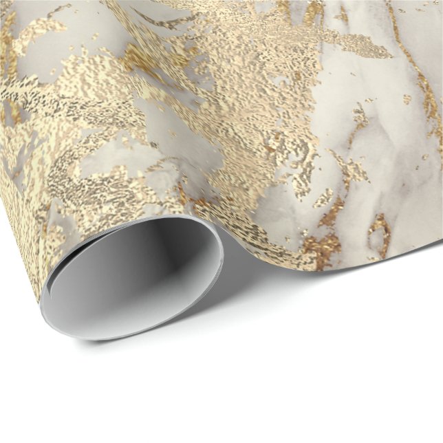 Marble Champaigne Gold Grey Grey Metal Stroke Wrapping Paper (Roll Corner)