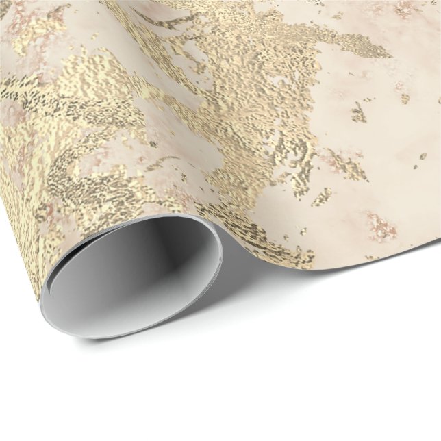 Marble Champaigne Gold Peach Blush Metal Strokes Wrapping Paper (Roll Corner)