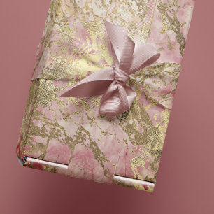 Marble Champaigne Gold Peony Pink Metal Strokes Wrapping Paper