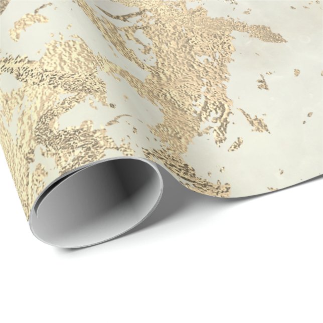 Marble Champaigne Gold  Sepia Cream Metal Strokes Wrapping Paper (Roll Corner)