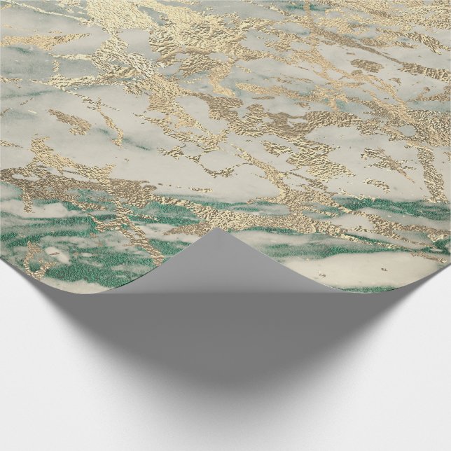 Marble Champaigne Gold Sepia Green Metal Strokes Wrapping Paper (Corner)