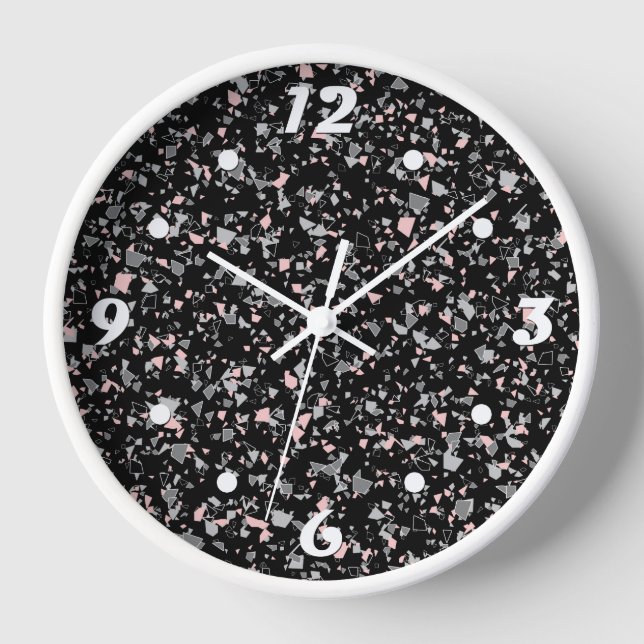 Marble chips stone shapes pieces abstract textured clock (Front)