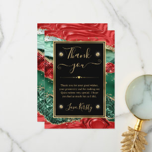 Marble Christmas Agate & Gold Glitter Quinceanera Thank You Card