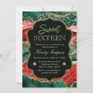 Marble Christmas Agate & Gold Glitter Sweet 16 Invitation