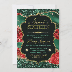 Marble Christmas Agate & Gold Glitter Sweet 16 Invitation