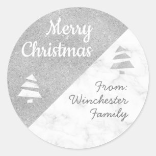 Marble Christmas Tree (Metallic: Silver) Classic Round Sticker