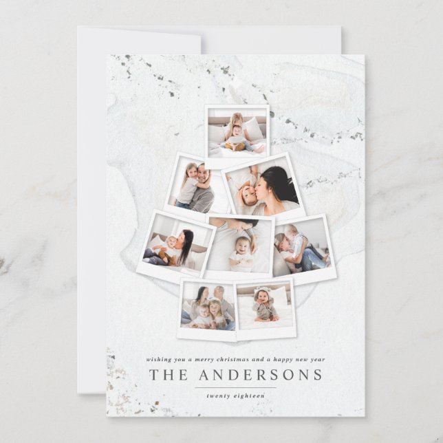 Marble Christmas tree multi photo holiday Card (Front)