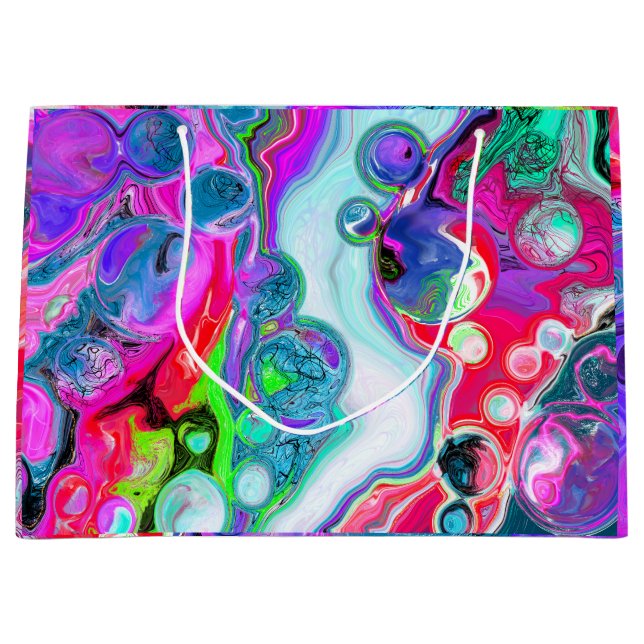 Marble Colourful Fluid Art  Birthday Large Gift Bag (Front)
