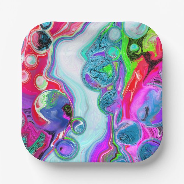 Marble Colourful Fluid Art  Paper Plate (Front)