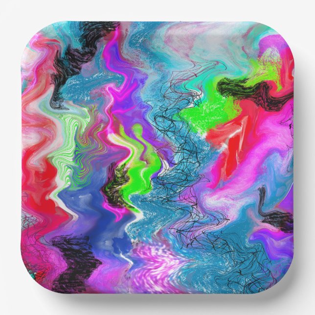 Marble Colourful Fluid Art   Paper Plate (Front)