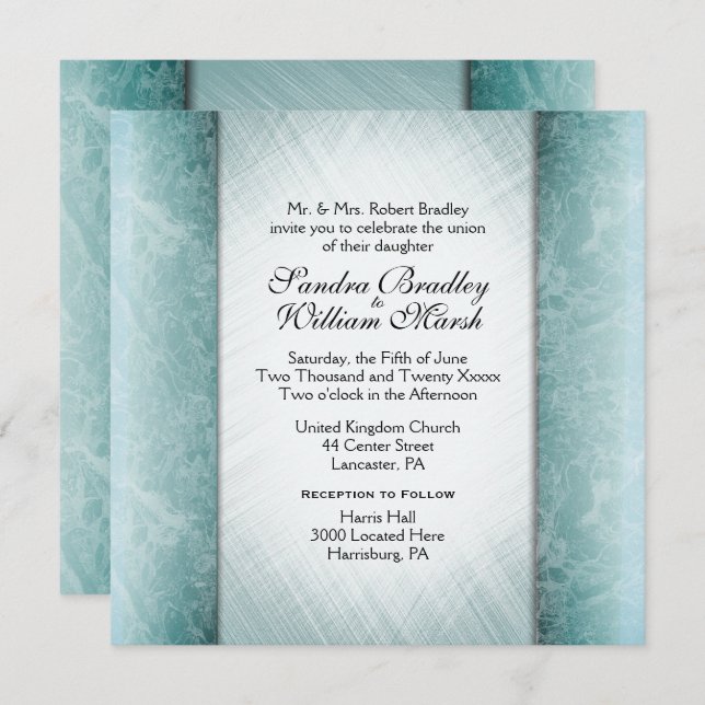 Marble Columns Mint Wedding Invitations (Front/Back)