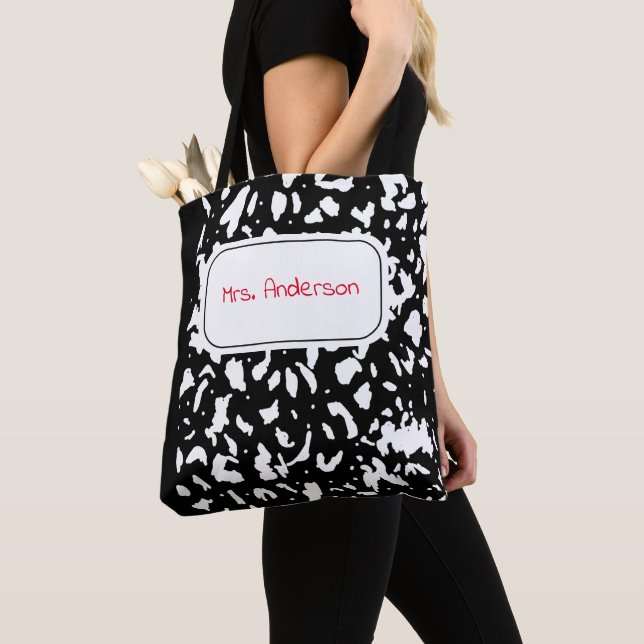 Marble Composition Notebook Personalised Tote Bag (Close Up)