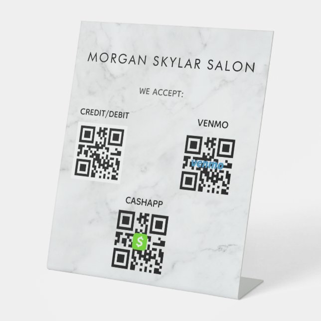 Marble Contactless QR Code Scan to Pay Pedestal Sign (Front)