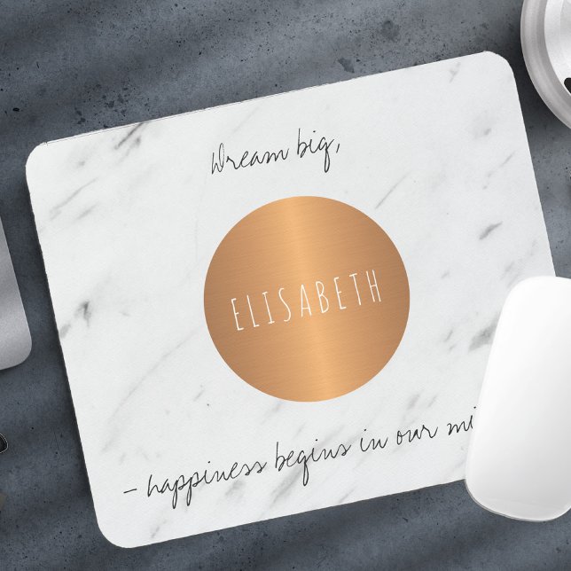Marble copper circle inspiring words and your name mouse pad (Creator Uploaded)