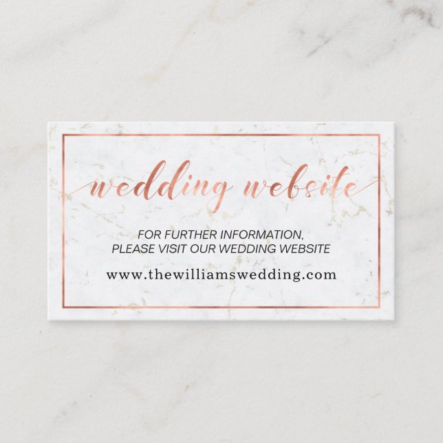 Marble & Copper Typography Wedding Website Enclosure Card (Front)