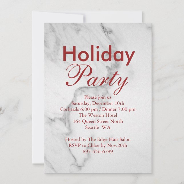 Marble Corporate Holiday Party Invitation - red (Front)