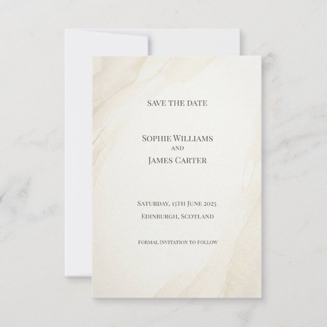 Marble Cream Save the Date Card (Front)