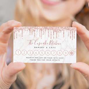 Marble Cupcake Rose Gold Glitter Drips Bakery Chef Loyalty Card