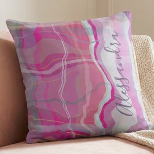 Marble Custom Name Check Plaid Pink Purple Stripes Cushion