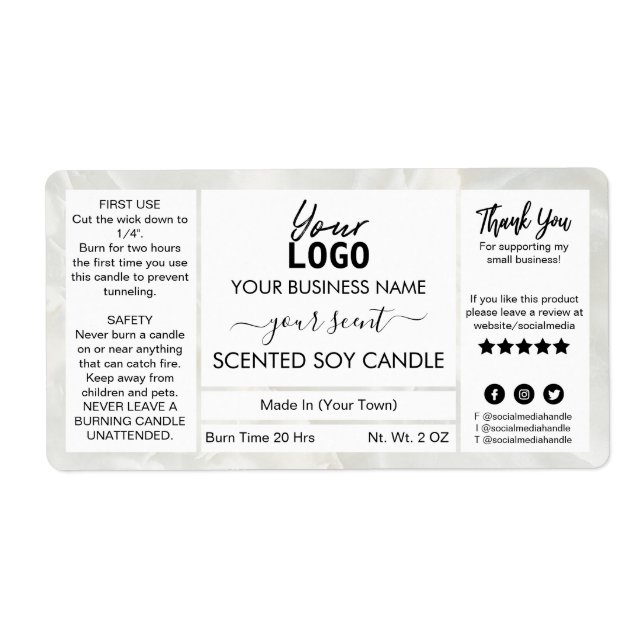 Marble Customisable Scent Scented Soy Candle (Front)
