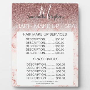 Marble Dark Pink Glitter Hair SPA Salon Price Menu Plaque