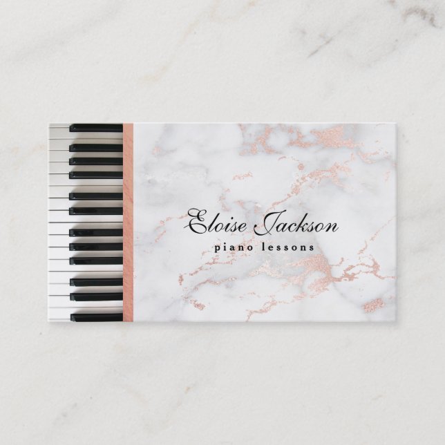 marble decor piano lessons music teacher business card (Front)