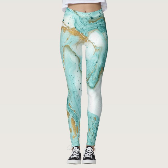 Marble decorative texture, artistic abstract paint leggings (Front)