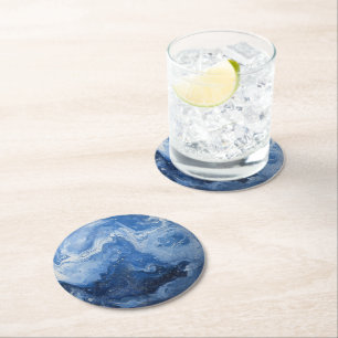 Marble Deep Blue Round Paper Coaster