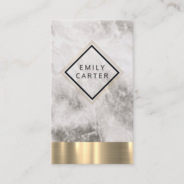 Marble Diamond Border Gold Lines Business Card (Front)