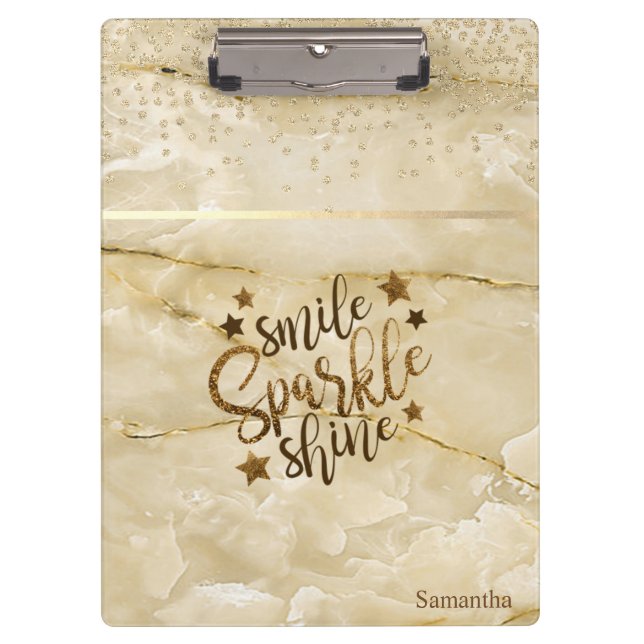 Marble, Diamonds,Smile Sparkle Shine -Personalised Clipboard (Front)