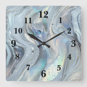 Marble Dreams in Blue Square Wall Clock