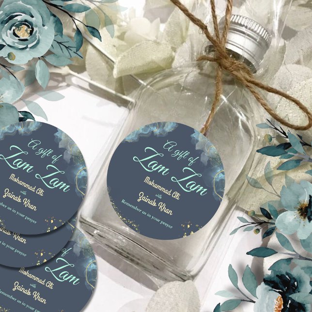 Marble Dusty Blue Islamic Wedding Gift of Zam Zam Classic Round Sticker (Creator Uploaded)
