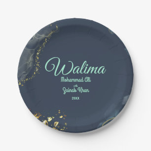 Marble Dusty Blue Walima Islamic Wedding Paper Plate