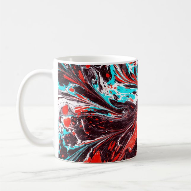 marble ebru colourful acrylic pouring pattern back coffee mug (Left)