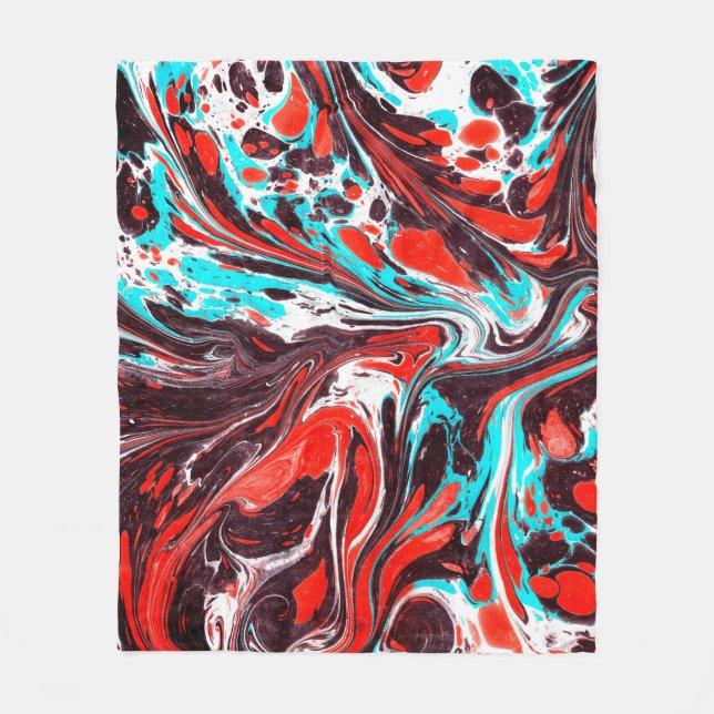 marble ebru colourful acrylic pouring pattern back fleece blanket (Front)