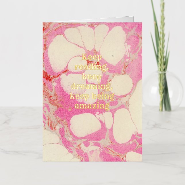 Marble-Effect Bookish Folded Foil Greeting Card (Front)